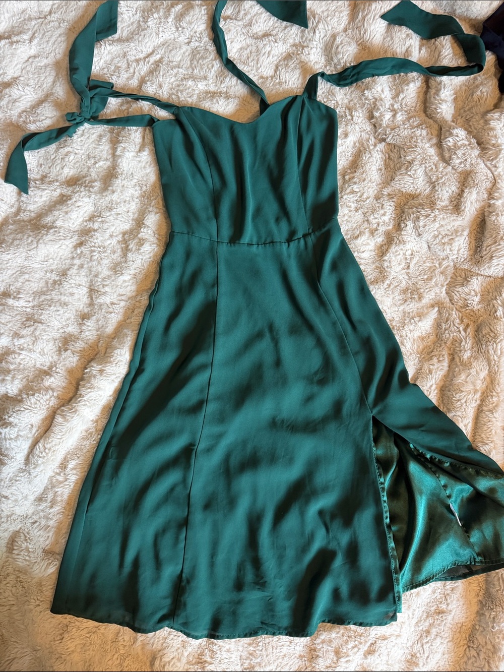 Emerald Green Tie-Shoulder Midi Dress